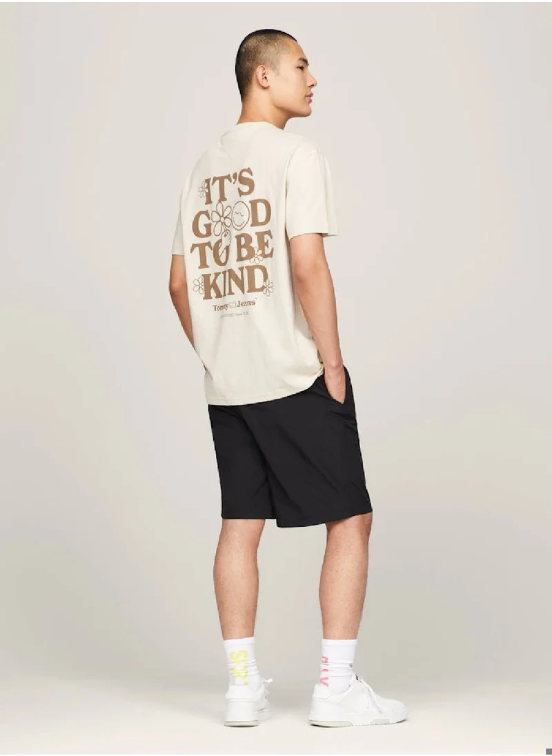 TOMMY JEANS Men's Back Graphic Logo Print T-Shirt -  Pure organic cotton, Beige