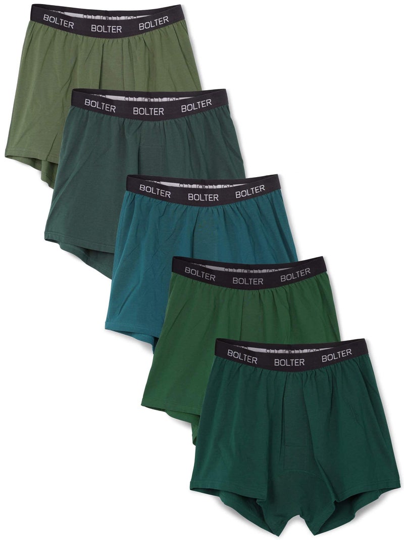 Bolter Men’s 5-Pack Cotton Stretch Boxers Shorts (Medium, Greens) - Image 1