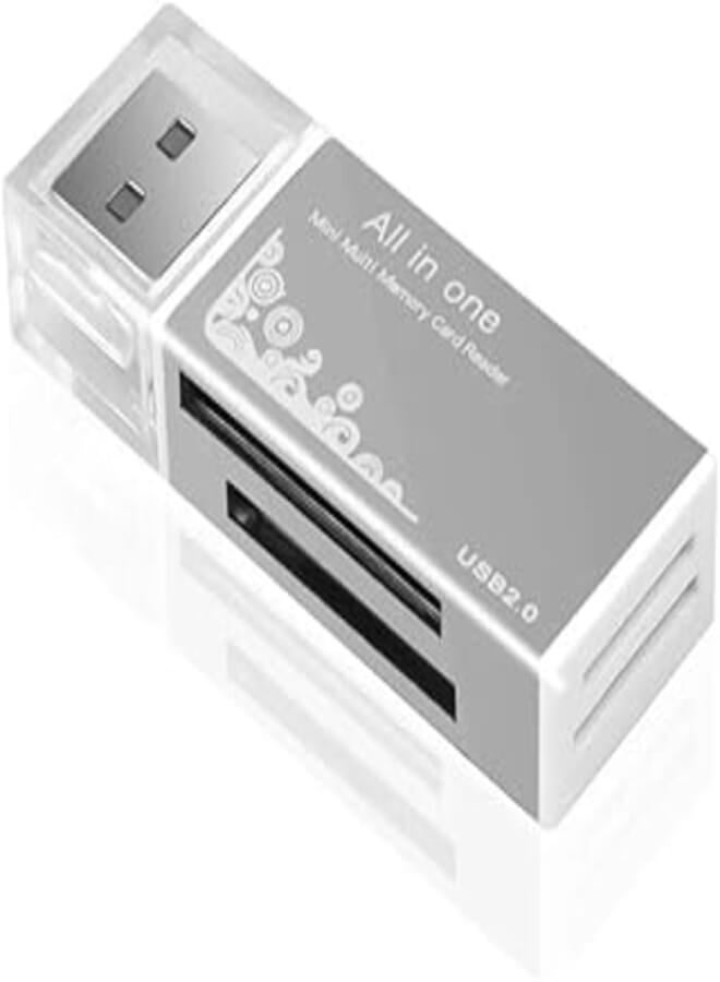 Mini Multi External Memory Card Reader (4 in 1) Supports Memory Cards (MICRO SD - SD Card – M2 – MS PRO DUO) Metal Silver