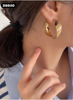 DUNISO Gold Hoop Earrings Set Gold Plated Rounded Lightweight Gold Hoops Hypoallergenic Earrings for Women Girls  - Image 2