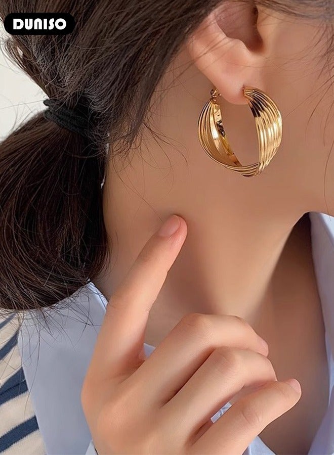 DUNISO Gold Hoop Earrings Set Gold Plated Rounded Lightweight Gold Hoops Hypoallergenic Earrings for Women Girls - Image 2