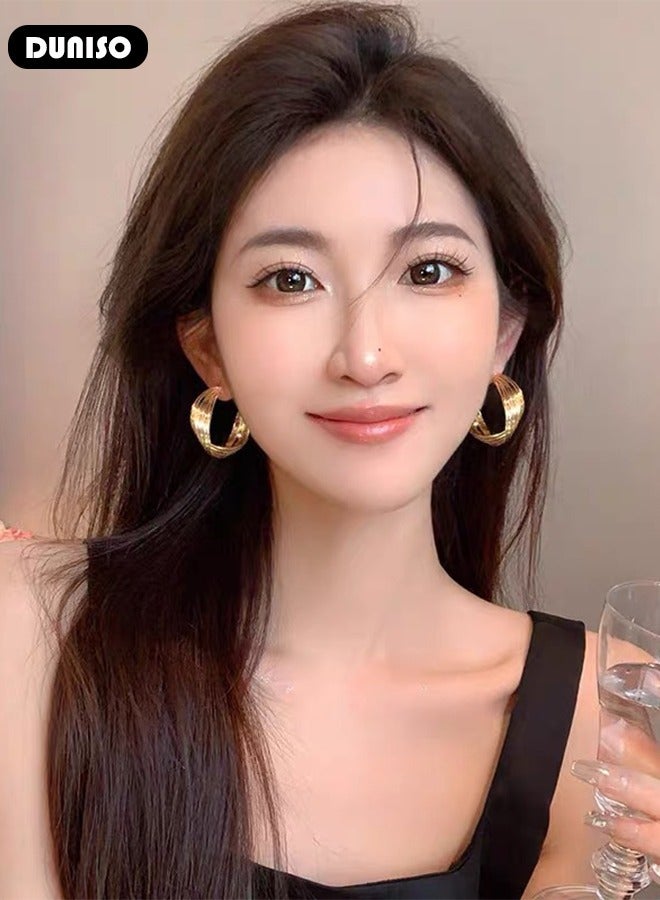 DUNISO Gold Hoop Earrings Set Gold Plated Rounded Lightweight Gold Hoops Hypoallergenic Earrings for Women Girls - Image 3