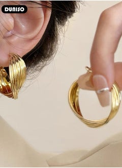 DUNISO Gold Hoop Earrings Set Gold Plated Rounded Lightweight Gold Hoops Hypoallergenic Earrings for Women Girls  - Image 5