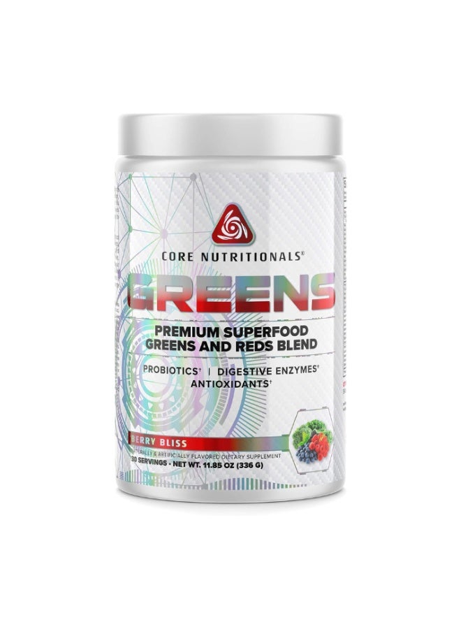 GREENS Premium Superfood Greens & Reds Blend with Probiotics & Digestive Enzymes, Daily Whole-Food Nutrition & Antioxidant Support -  Berry Bliss (30 Servings)