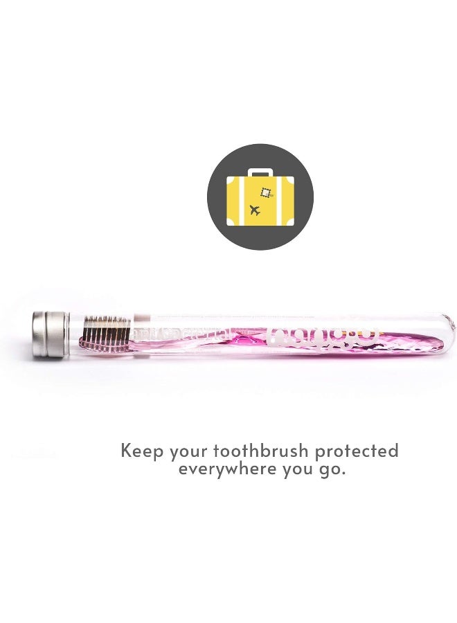 Nanob Manual Toothbrush for Adults with Sensitive Gums Gold Charcoal SoftMedium Bristles Travel Case Pink - Image 2