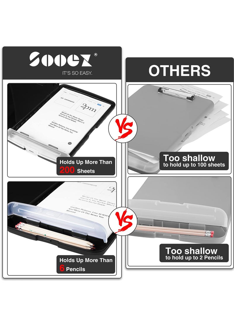 Durable A4 Plastic Clipboard with Storage and Pen Holder, Lightweight Side-Opening Design, Smooth Writing Surface, 14 x 9.6 x 1.2 Inches, Black - Image 4