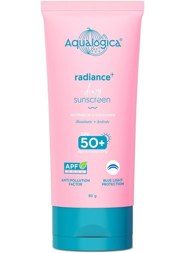 Aqualogica lluminate+ Dewy All Skin Type Sunscreen Spf 50+ Pa+ With Wild BerriesΑ Arbutin - 80 G Protection Against Uva/B&Blue Light Protection Fragrance-Free For Luminous&Sun Protected Skin - Image 1