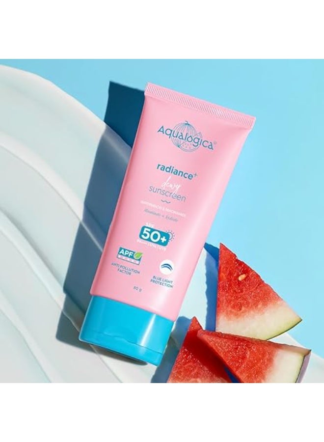Aqualogica lluminate+ Dewy All Skin Type Sunscreen Spf 50+ Pa+ With Wild BerriesΑ Arbutin - 80 G Protection Against Uva/B&Blue Light Protection Fragrance-Free For Luminous&Sun Protected Skin - Image 2