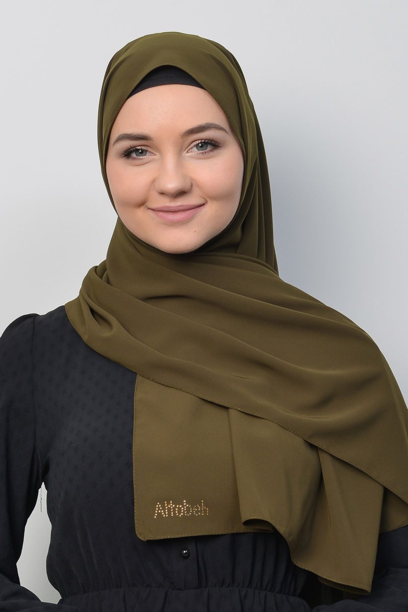 Altobeh Medina Silk Plain Hijab Shawl-Khaki  - Image 1