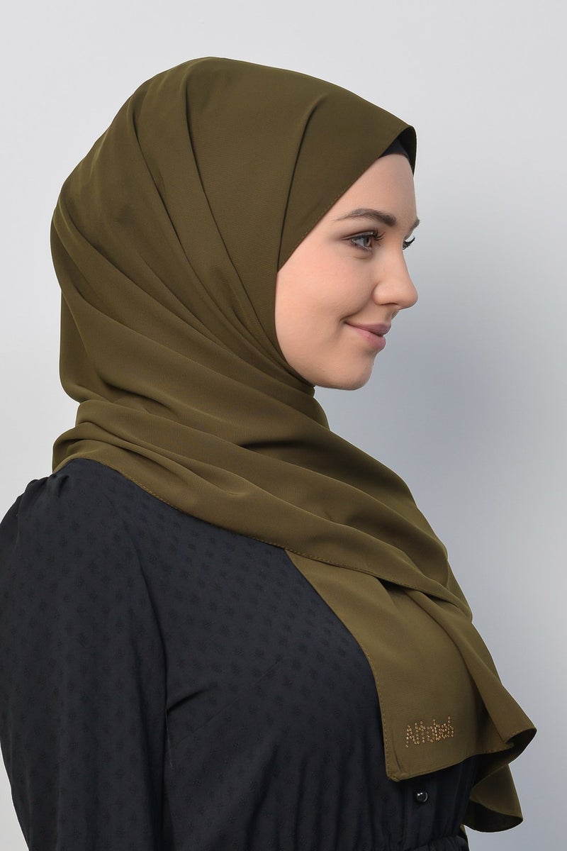 Altobeh Medina Silk Plain Hijab Shawl-Khaki  - Image 3