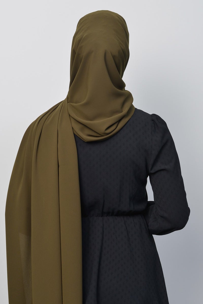 Altobeh Medina Silk Plain Hijab Shawl-Khaki  - Image 5