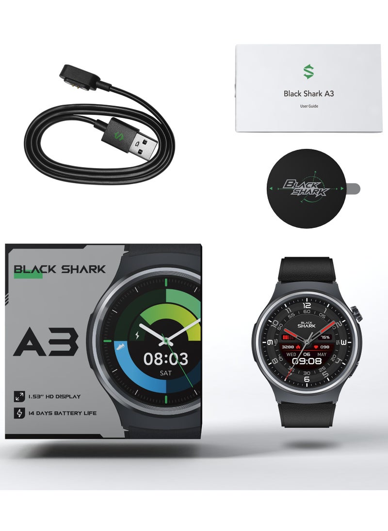 BLACK SHARK - A3 Sports Smart Watch 1.53 Inch Display,14 Days Regular Use Battery Life, Over 240 Stylish Watch Faces, Stable Dual Bluetooth Connection, 3ATM Water and Sweat Resistance, 120 Sports Modes A3 - Black - Image 1
