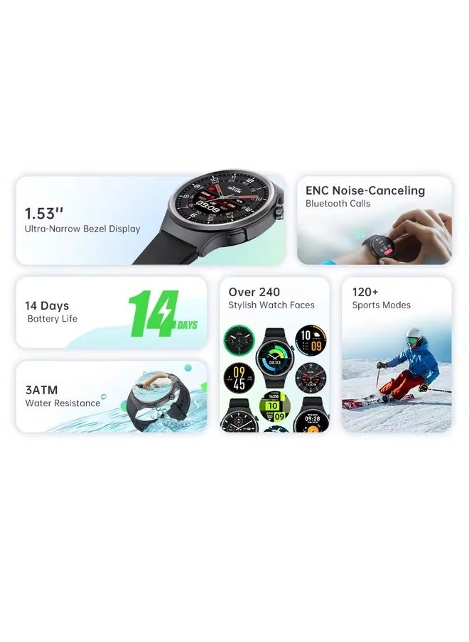 BLACK SHARK - A3 Sports Smart Watch 1.53 Inch Display,14 Days Regular Use Battery Life, Over 240 Stylish Watch Faces, Stable Dual Bluetooth Connection, 3ATM Water and Sweat Resistance, 120 Sports Modes A3 - Black - Image 1