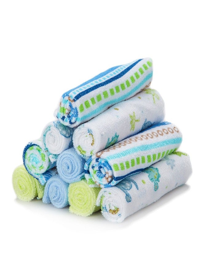 Spasilk 10 Pack Soft Terry Bath Washcloths - Newborn Boy or Girl, Blue Stripes - Image 1