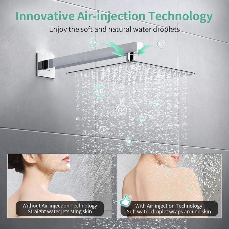 CLINTON دش علوي من الفولاذ المقاوم للصدأ 304 بتصميم أنيق للغاية مع ذراع دش ثقيل وحافة جدارية | دش مطري للحمام (كروم، 6 بوصة دش 18 بوصة ذراع) - Image 3