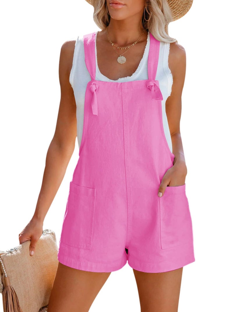 Aoudery Women's Summer Casual Sleeveless Rompers Loose Spaghetti Strap Cotton Shorts Overalls Jumpsuit with Pockets - Hot Pink XS - Image 1