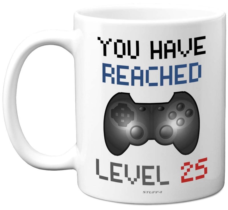 25th Birthday Gamer Mug  Level 25 Gamer 11oz Dishwasher Safe Coffee Cup Retro Video Game Gaming Gift for Him or Her