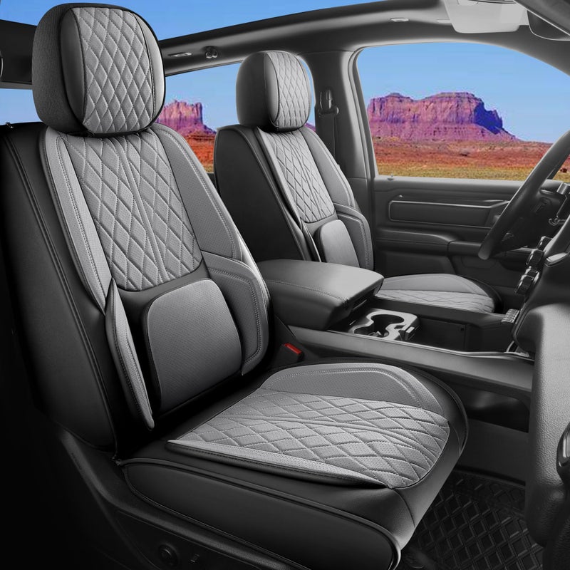 DuDuWang Custom Fit Chevy Silverado GMC Sierra 1500 20072026 25003500 HD Crew Cab Faux Leather Front Seat Covers 2 Pack Waterproof Breathable Car Seat Protector for TruckBlackGrey - Image 3
