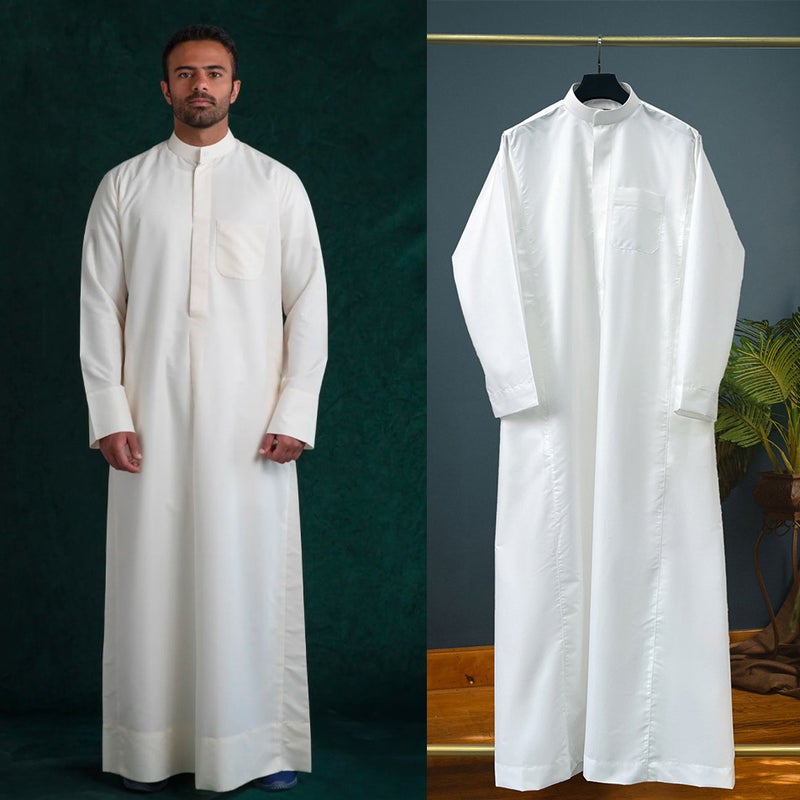 Men's Traditional White Thobe - Loose Fit, Breathable Ethnic Dress for Everyday  Wear