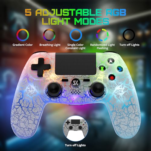 CHENGDAO Controller for PS4 Wireless Controllers for PlayStation 4ProSlim Remote Control with Adjustable RGB Light1000mAh Battery6Axis Motion SensorDouble Vibration35mm Audio Jack White - Image 3