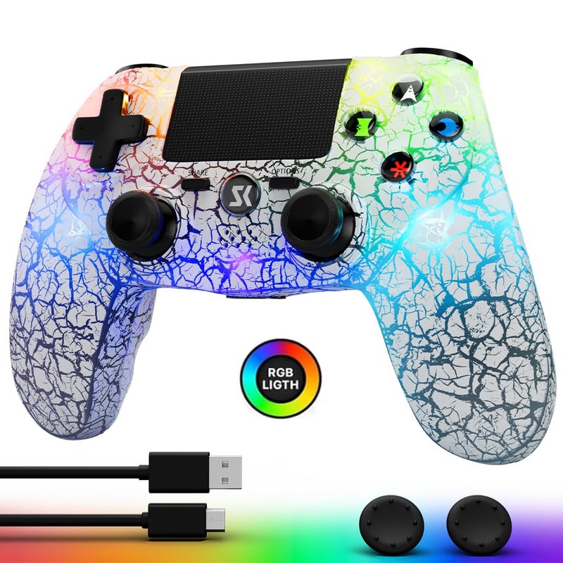CHENGDAO Controller for PS4 Wireless Controllers for PlayStation 4ProSlim Remote Control with Adjustable RGB Light1000mAh Battery6Axis Motion SensorDouble Vibration35mm Audio Jack White - Image 2
