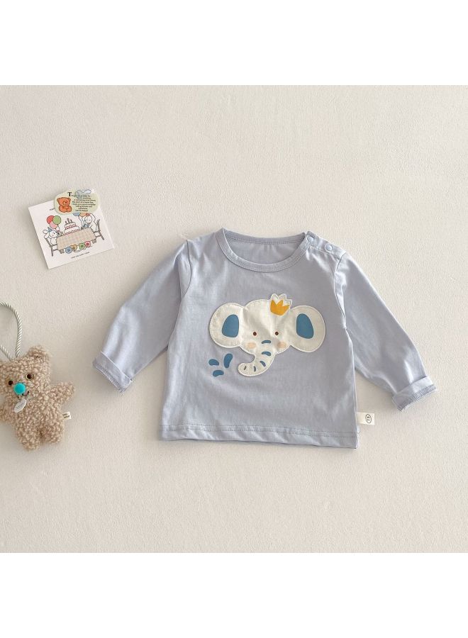 Children's Cartoon T-shirt Little Left Little Right 0-5 Years Old Boys Korean Style Trendy Patchwork Base Shirt Trendy Baby Spring Top