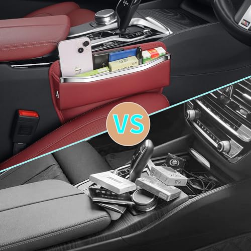 HOLDCY Car Seat Gap Filler Organizer - Leather Console Side Pocket Seat Storage - Stylish and Practical Car Accessories for Cars,SUV,Truck (Red - 1 Pack) - Image 2