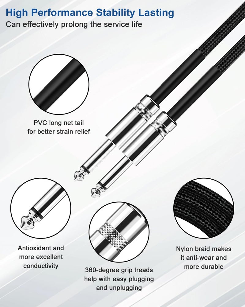 Aqdocvf Guitar Cable, Guitar Cord 10ft AMP Cord for Bass & Electric Guitars/Keyboard/Mandolin TS 1/4 Inch Instrument Cable, Pro Audio Straight Angle Black - Image 4