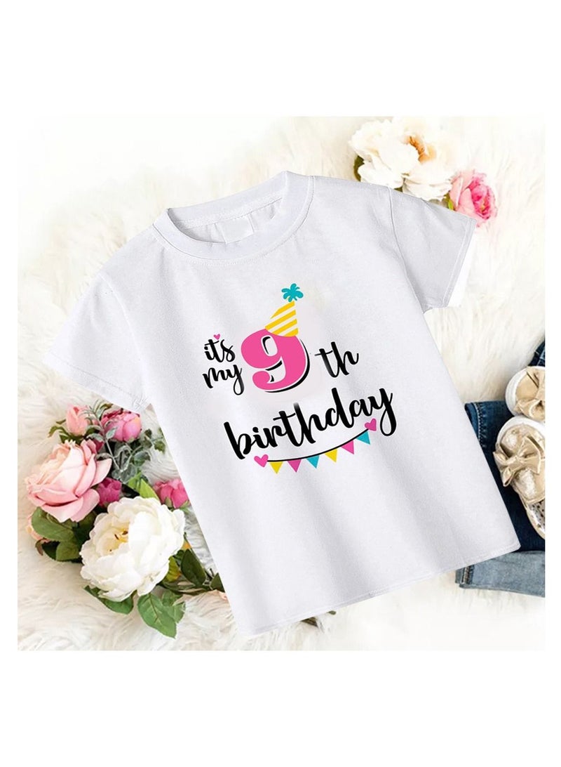 We Happy It's My 9th Birthday Printed Kids Lovely Cotton T-Shirt - Image 2