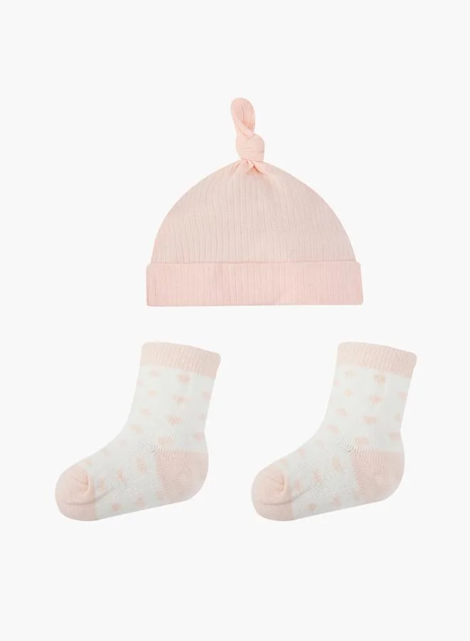 Mothers Choice Ribbed Knit Cap and Polka Dot Socks Set