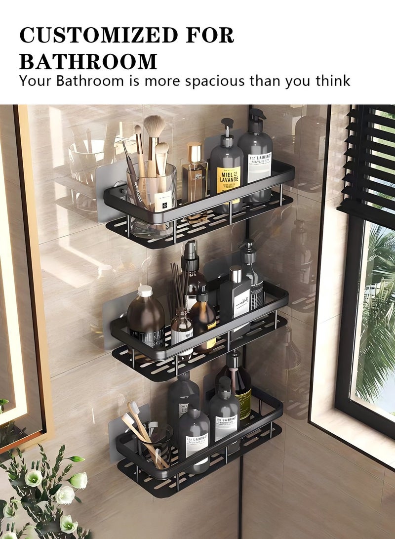 Meishida Long Shower Caddy Shelf, Adhesive Black Bathroom Shower Rack, No Drilling Wall Mounted Shower Organizer, Rustproof Basket for Bathroom, Toilet, Kitchen (2 Pack) - Image 2