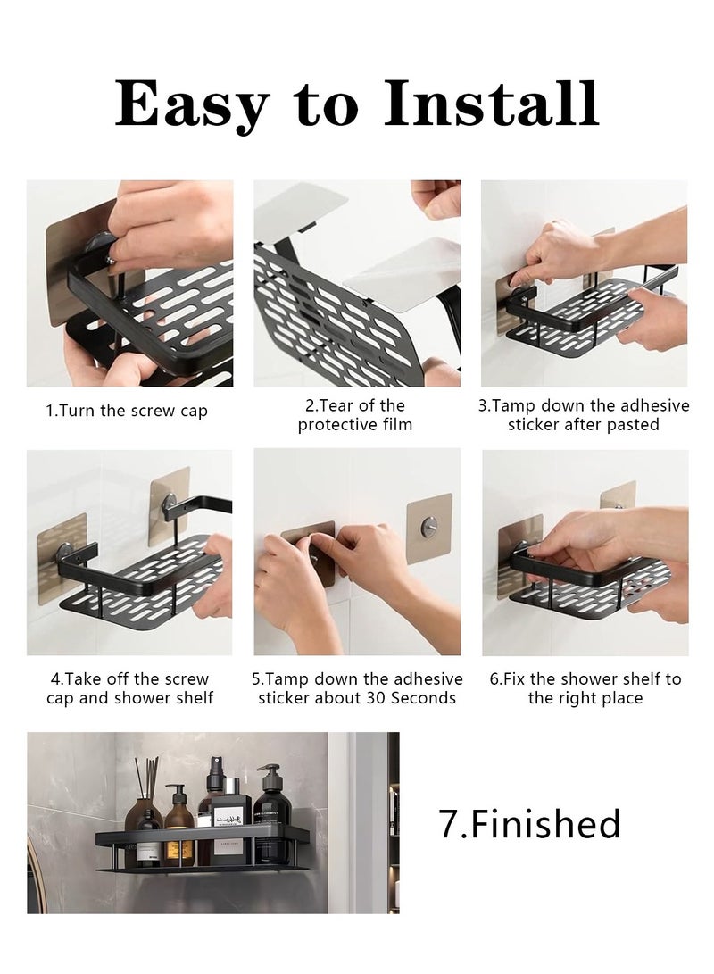 Meishida Long Shower Caddy Shelf, Adhesive Black Bathroom Shower Rack, No Drilling Wall Mounted Shower Organizer, Rustproof Basket for Bathroom, Toilet, Kitchen (2 Pack) - Image 4