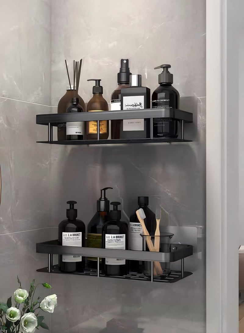 Meishida Long Shower Caddy Shelf, Adhesive Black Bathroom Shower Rack, No Drilling Wall Mounted Shower Organizer, Rustproof Basket for Bathroom, Toilet, Kitchen (2 Pack) - Image 5