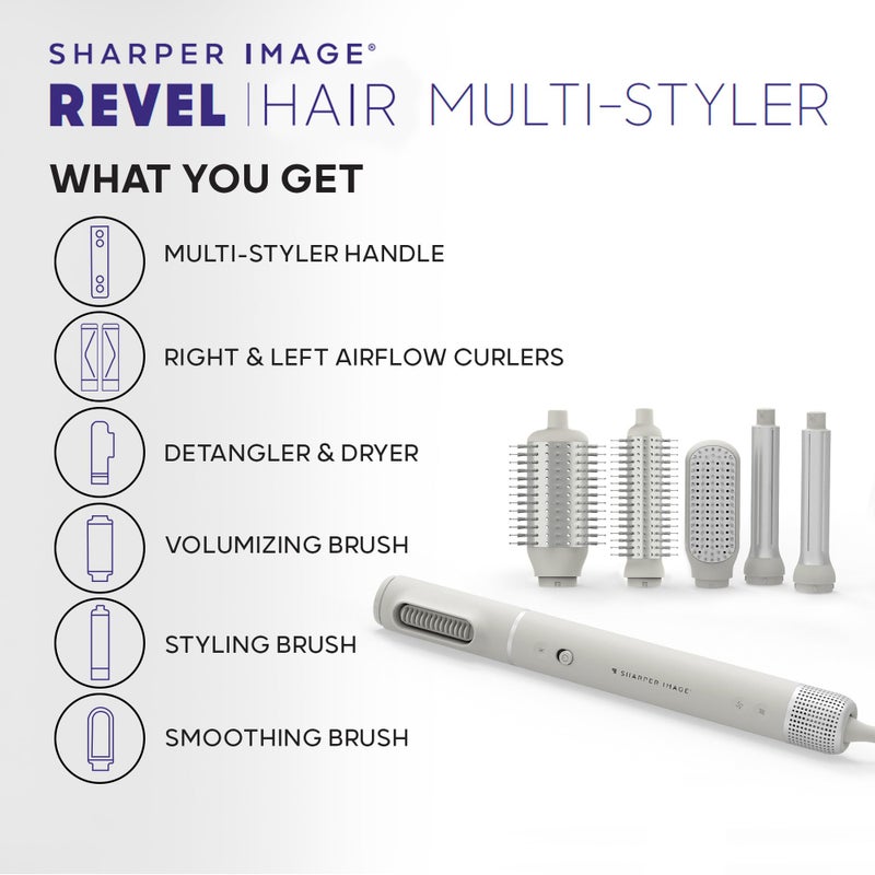 Sharper Image Revel Airflow Styler, 6-in-1 Hair Wrap Styling Tool, Curling Iron Wand, Detangler & Ionic Hair Dryer, Volumizing & Smoothing Hot Air Brush, Straight/Curly Hair Products, Beach Wave Curl - Image 3