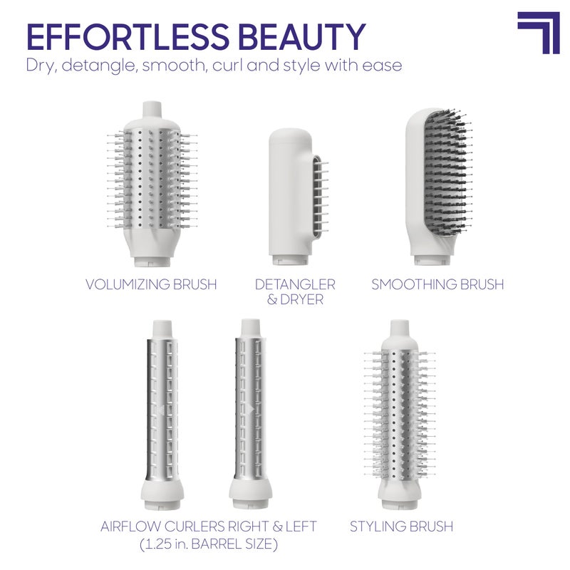 Sharper Image Revel Airflow Styler, 6-in-1 Hair Wrap Styling Tool, Curling Iron Wand, Detangler & Ionic Hair Dryer, Volumizing & Smoothing Hot Air Brush, Straight/Curly Hair Products, Beach Wave Curl - Image 2