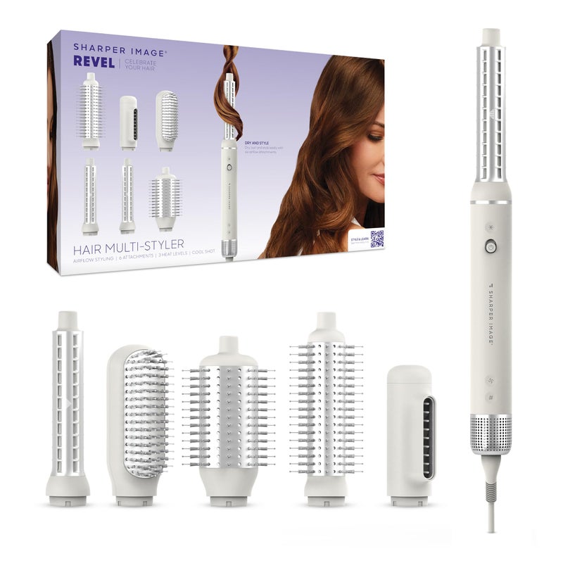 Sharper Image Revel Airflow Styler, 6-in-1 Hair Wrap Styling Tool, Curling Iron Wand, Detangler & Ionic Hair Dryer, Volumizing & Smoothing Hot Air Brush, Straight/Curly Hair Products, Beach Wave Curl - Image 1