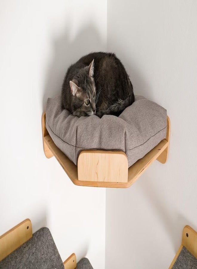 Keebori Wall Mounted Cat Shelves,Wooden Floating Climbing Wall,Wall Steps, Corner Perch Bed with Cushion & Scratching Post, Modern Vertical Playground Gym for Indoor Large,by KEEBORI - Image 4