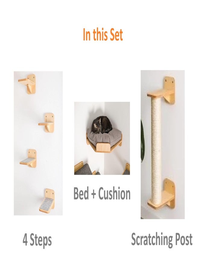 Keebori Wall Mounted Cat Shelves,Wooden Floating Climbing Wall,Wall Steps, Corner Perch Bed with Cushion & Scratching Post, Modern Vertical Playground Gym for Indoor Large,by KEEBORI - Image 2