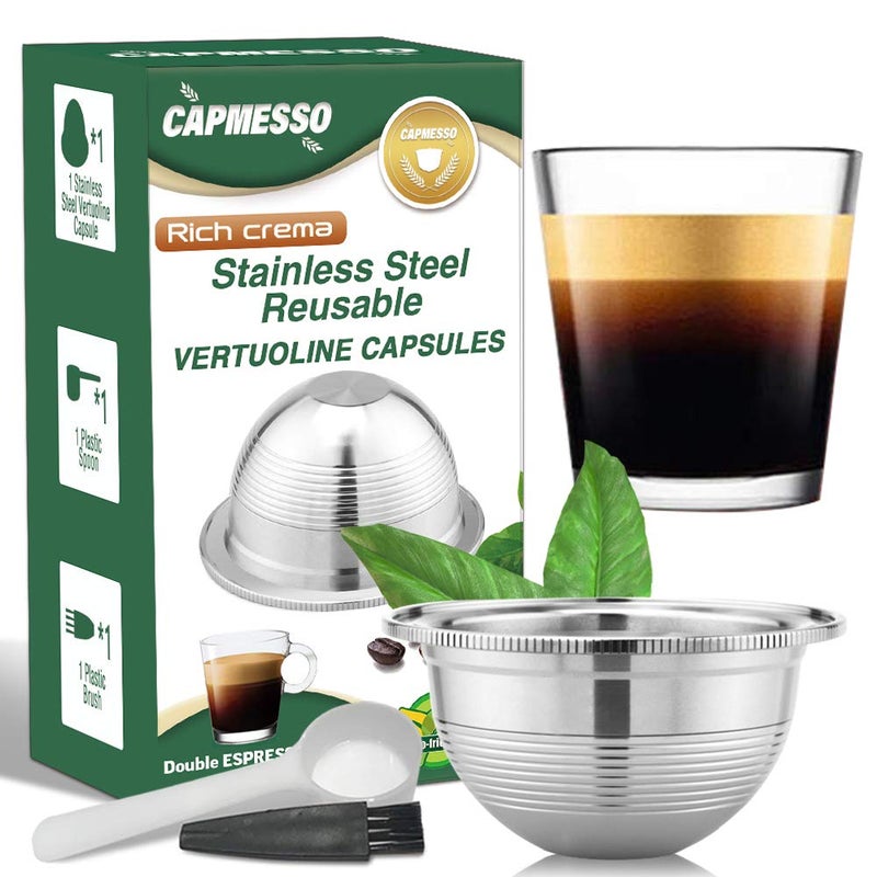 CAPMESSO Coffee Capsule Reusable Vertuoline Pod Refillable Vertuo Capsules Stainless Steel Compatible with Vertuoline Machine GCA1 and Delonghi ENV135S 25OZDouble Espresso CupSmall