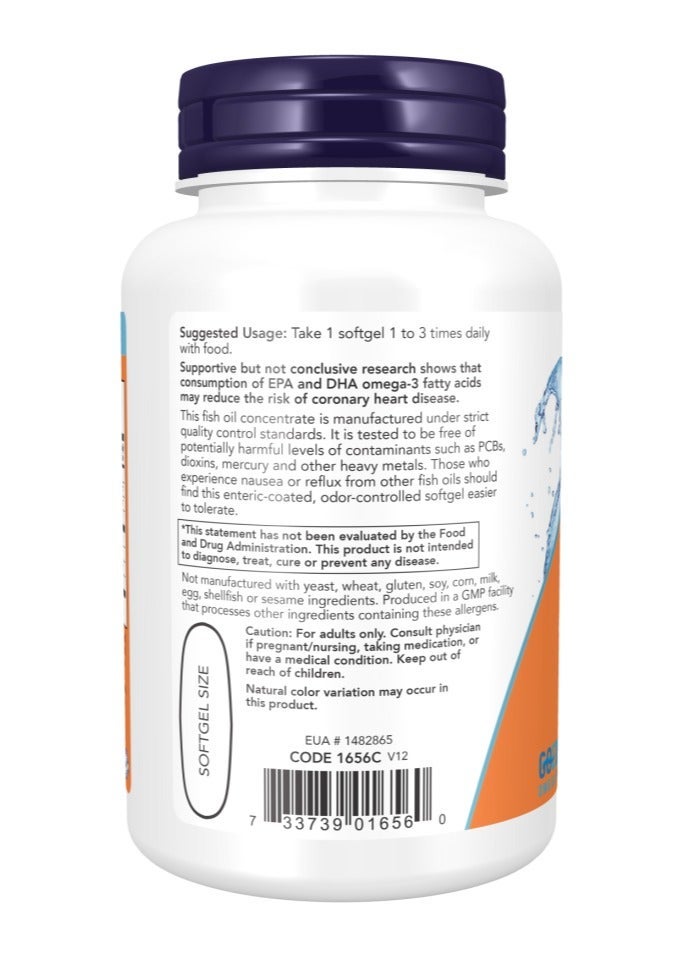 now Omega-3 Fish Oil 90 Softgels – Enteric Coated Fish Oil With 180 EPA / 120 DHA For Heart, Brain & Joint Support - Image 3