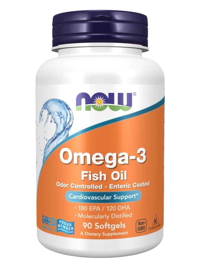 now Omega-3 Fish Oil 90 Softgels – Enteric Coated Fish Oil With 180 EPA / 120 DHA For Heart, Brain & Joint Support - Image 1