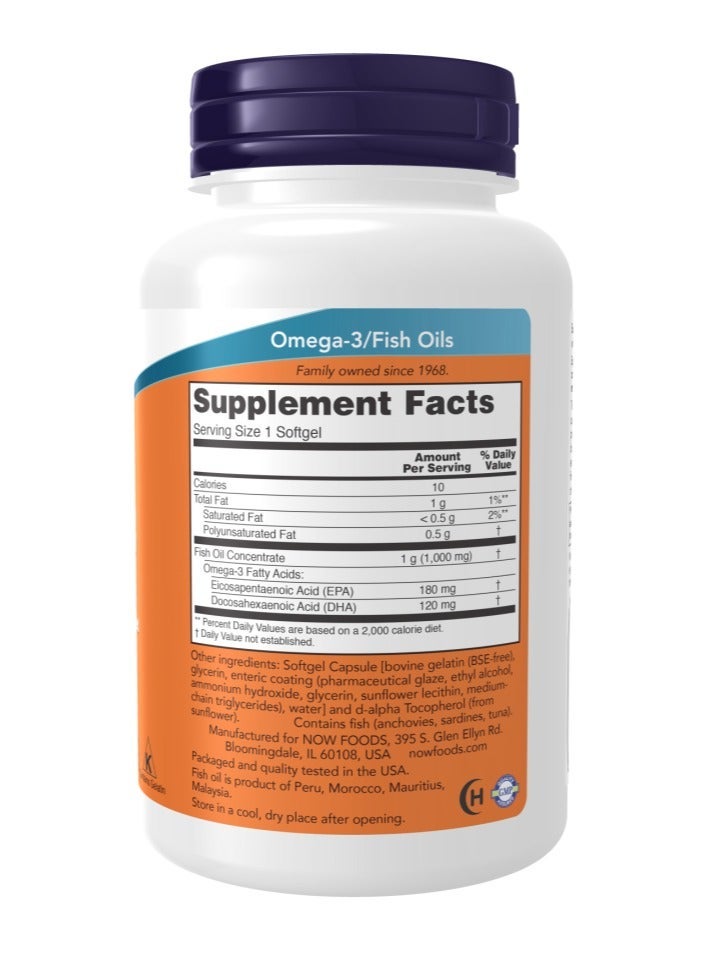 now Omega-3 Fish Oil 90 Softgels – Enteric Coated Fish Oil With 180 EPA / 120 DHA For Heart, Brain & Joint Support - Image 2