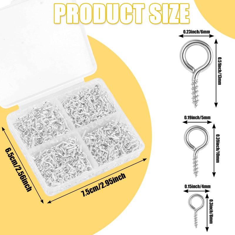 Romeda 720PCS Small Screw Eye Pins, 3 Styles of Mini Eye Screws, Eyelet Pins Hooks for DIY Crafts, Art Projects, Tiaras and Jewelry Making - Silver - Image 2