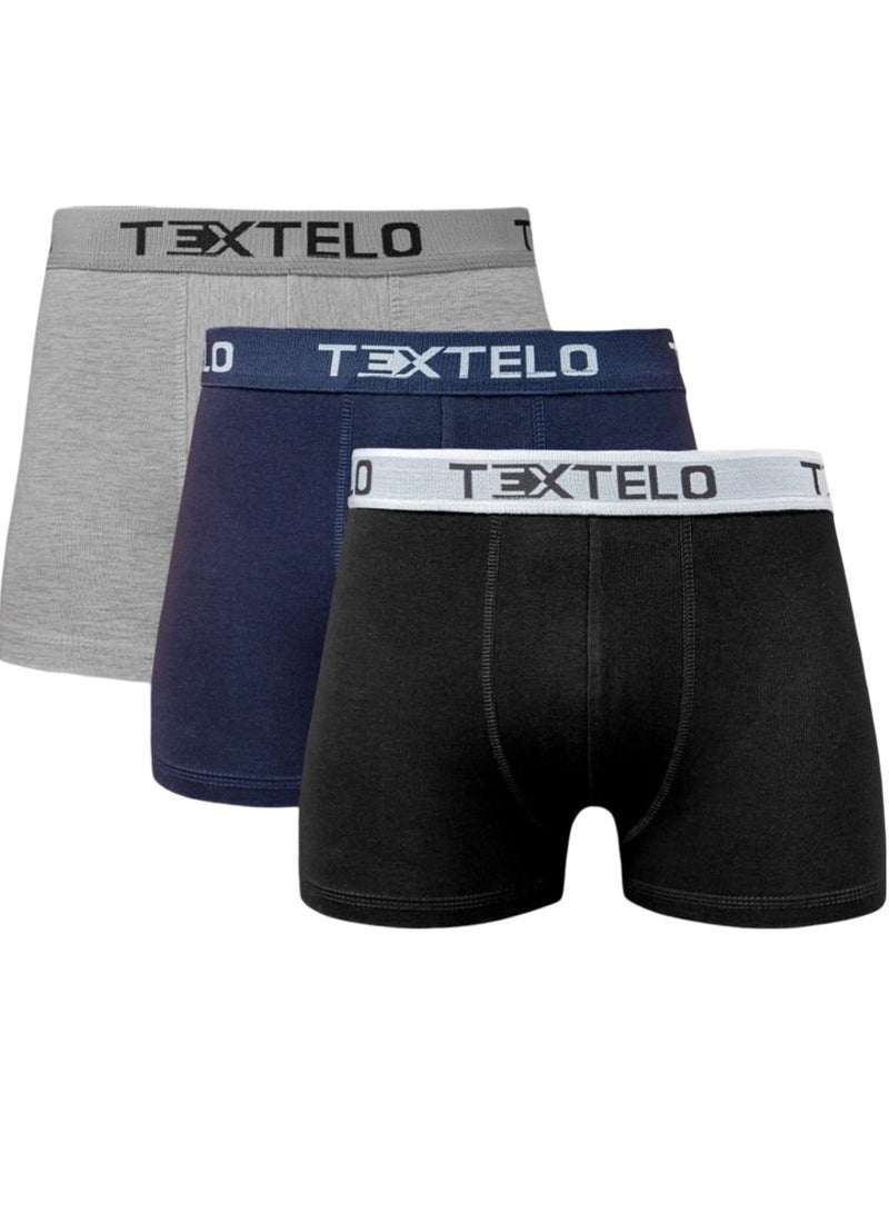 Textelo Men's boxer shorts Briefs Waistband Trunks Pack of 3 Black Navy Grey - Image 1