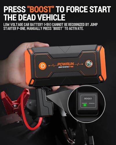 Powrun P-ONE Jump Starter, 2000A Portable Jump Box - Car Jump Starter Battery Pack for up to 8.0L Gas and 6.5L Diesel Engines, 12V Battery Jump Starter with Carry Case (Orange) - Image 3