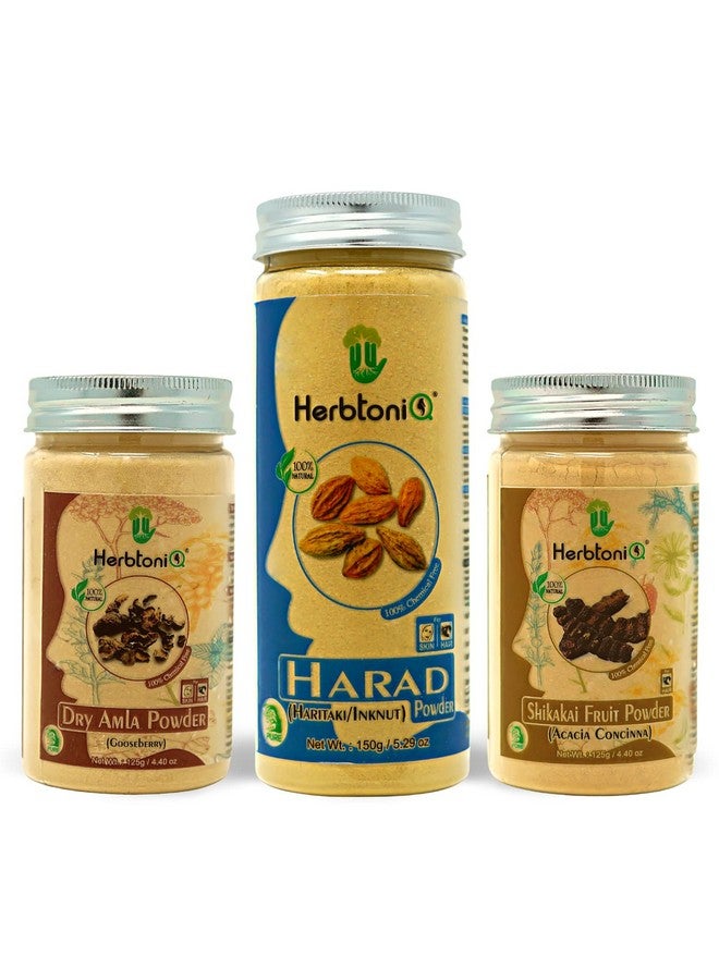 Herbtoniq 100% Natural Dry Amla, Harad And Shikakai Powder For Dandruff, Frizzy Hair, Damaged Hair, Intensive Hair Care Pack (400 Gram) - Image 1