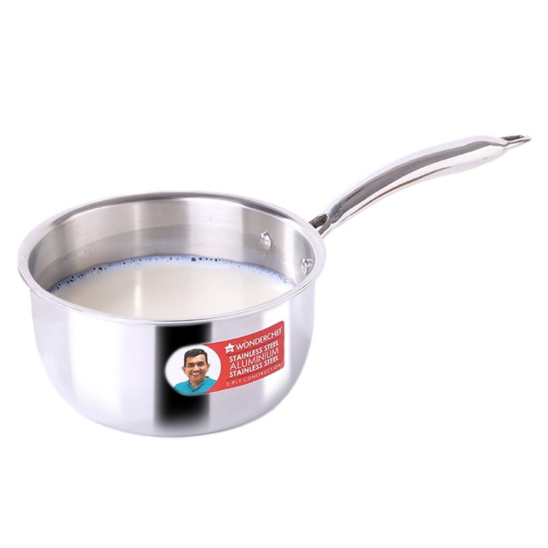 Wonderchef Nigella Tri-Ply 18 cm Sauce Pan | 2.2 Liters | 2.5 mm Thickness | Silver | 10 Years Warranty - Image 1