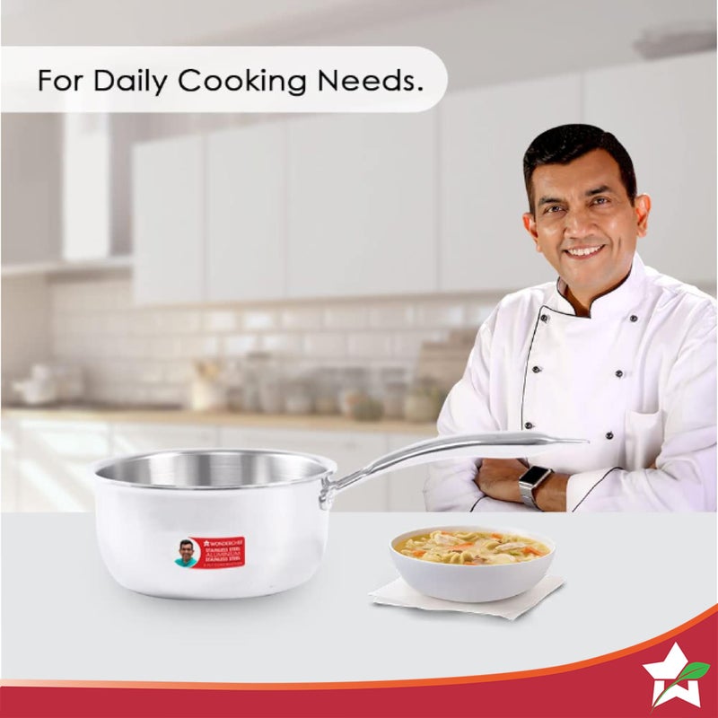 Wonderchef Nigella Tri-Ply 18 cm Sauce Pan | 2.2 Liters | 2.5 mm Thickness | Silver | 10 Years Warranty - Image 2
