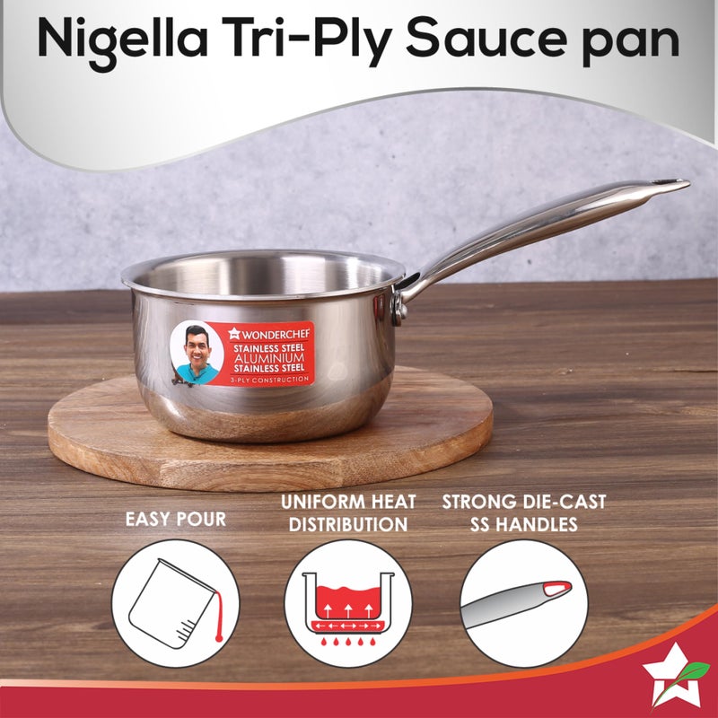 Wonderchef Nigella Tri-Ply 18 cm Sauce Pan | 2.2 Liters | 2.5 mm Thickness | Silver | 10 Years Warranty - Image 5