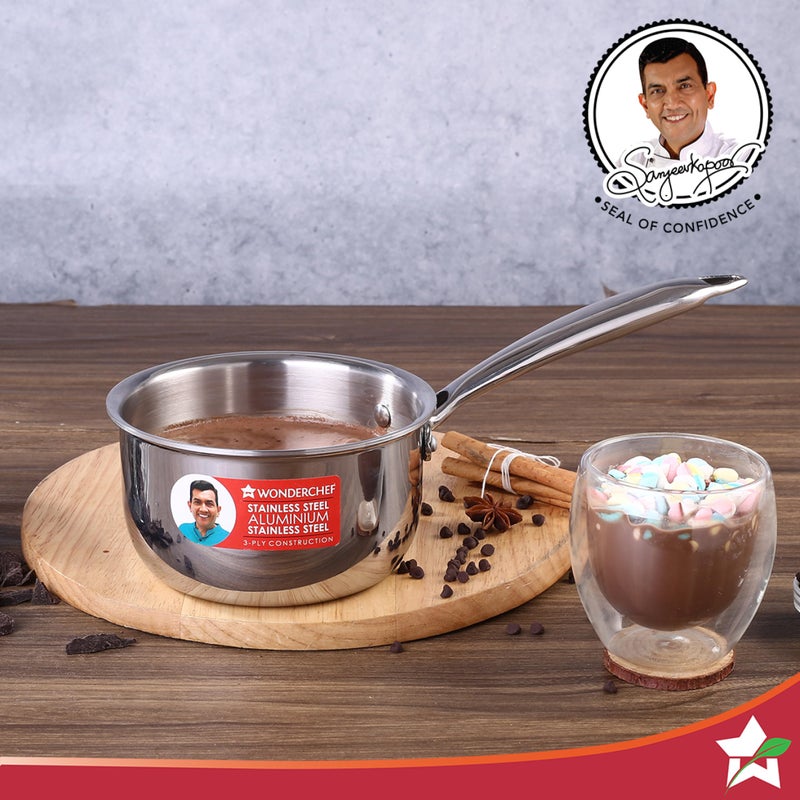 Wonderchef Nigella Tri-Ply 18 cm Sauce Pan | 2.2 Liters | 2.5 mm Thickness | Silver | 10 Years Warranty - Image 3